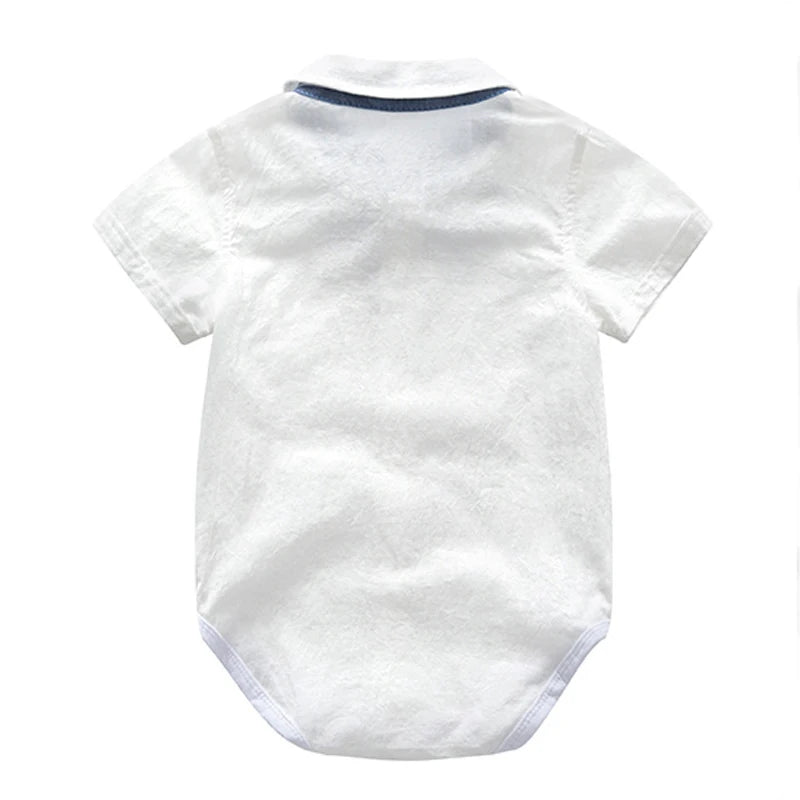 Baby Boy Clothes Summer Gentleman Birthday Suits Newborn Party Dress Soft Cotton Solid Rmper + Belt Pants Infant Toddler Set